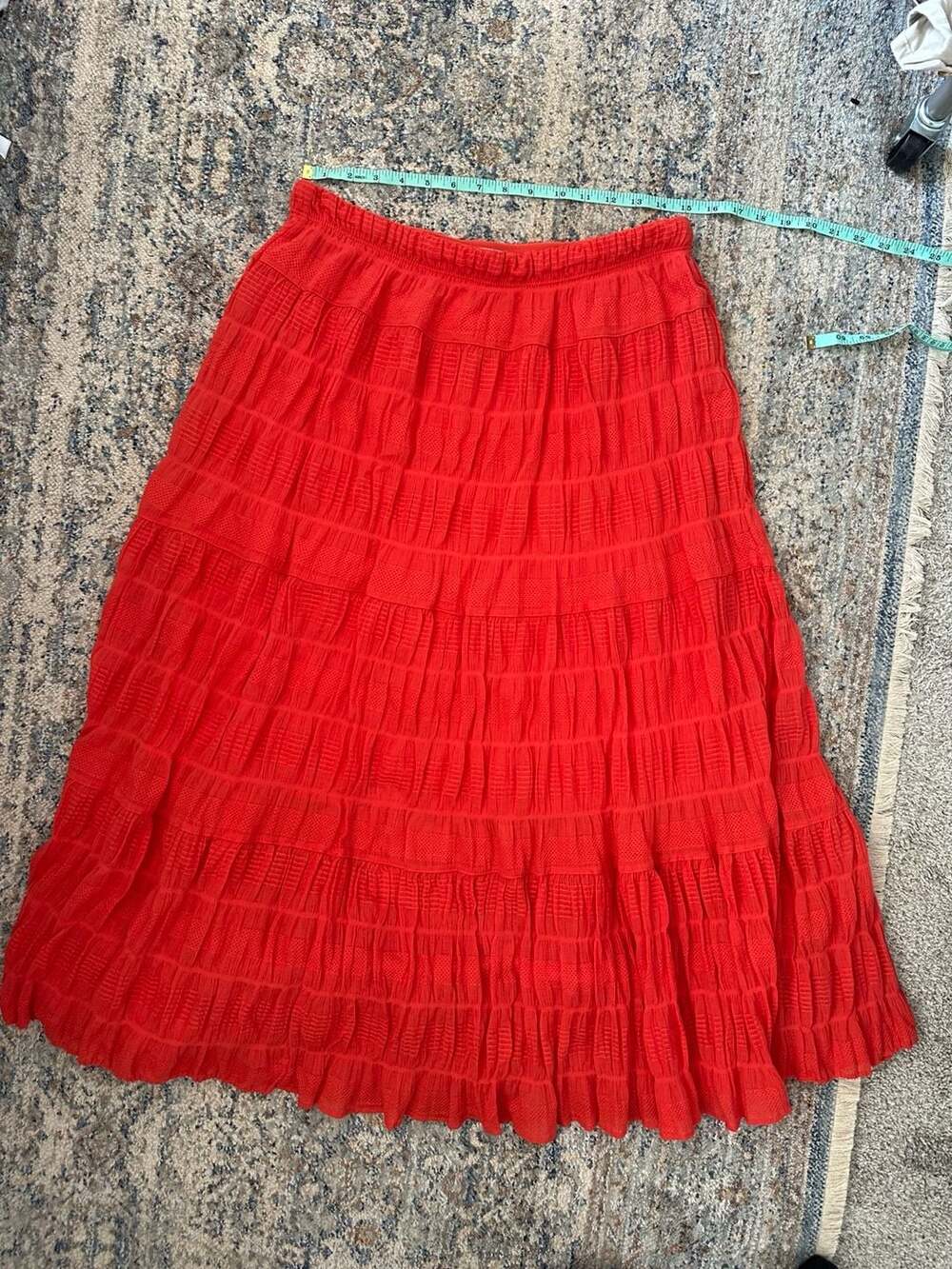 Max Studio Red Textured Tiered Midi Skirt